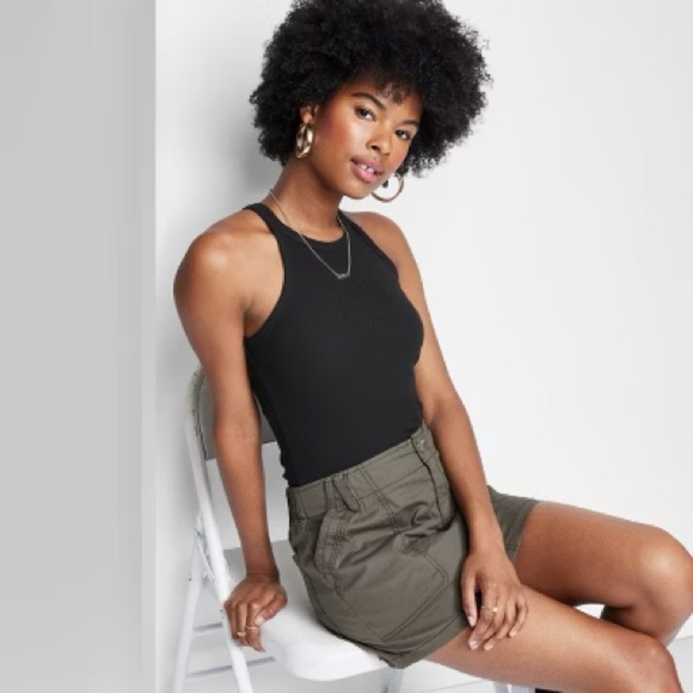 Ava & Viv High Neck Ribbed Tank Top